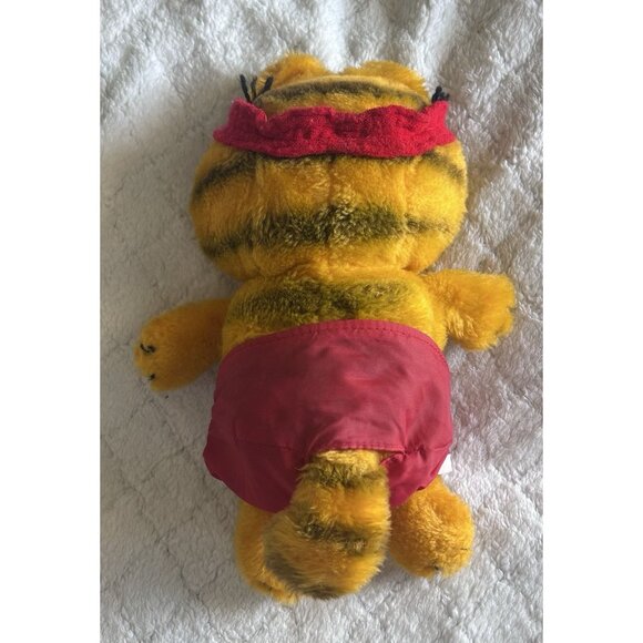 1981 Vintage GARFIELD Workout Red Sweatband Shorts Plush Stuffed Animal 10" - Picture 5 of 6